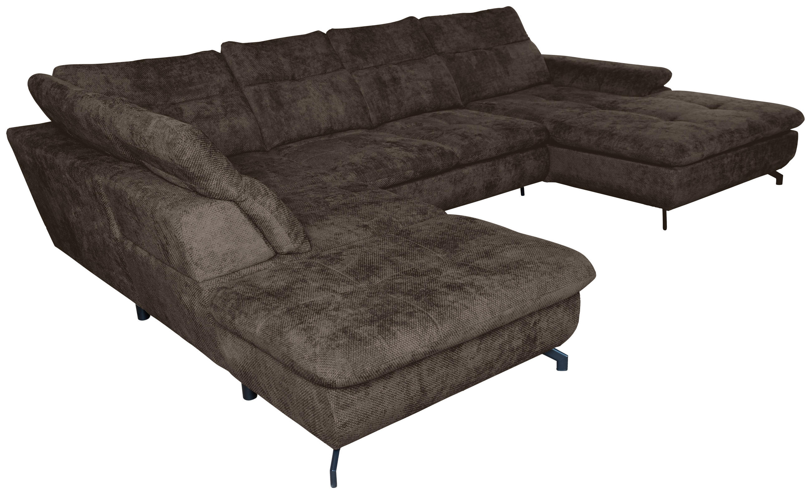 WOHNLANDSCHAFT in Struktur Mokka  - Schwarz/Mokka, KONVENTIONELL, Textil/Metall (253/357/188cm) - Carryhome