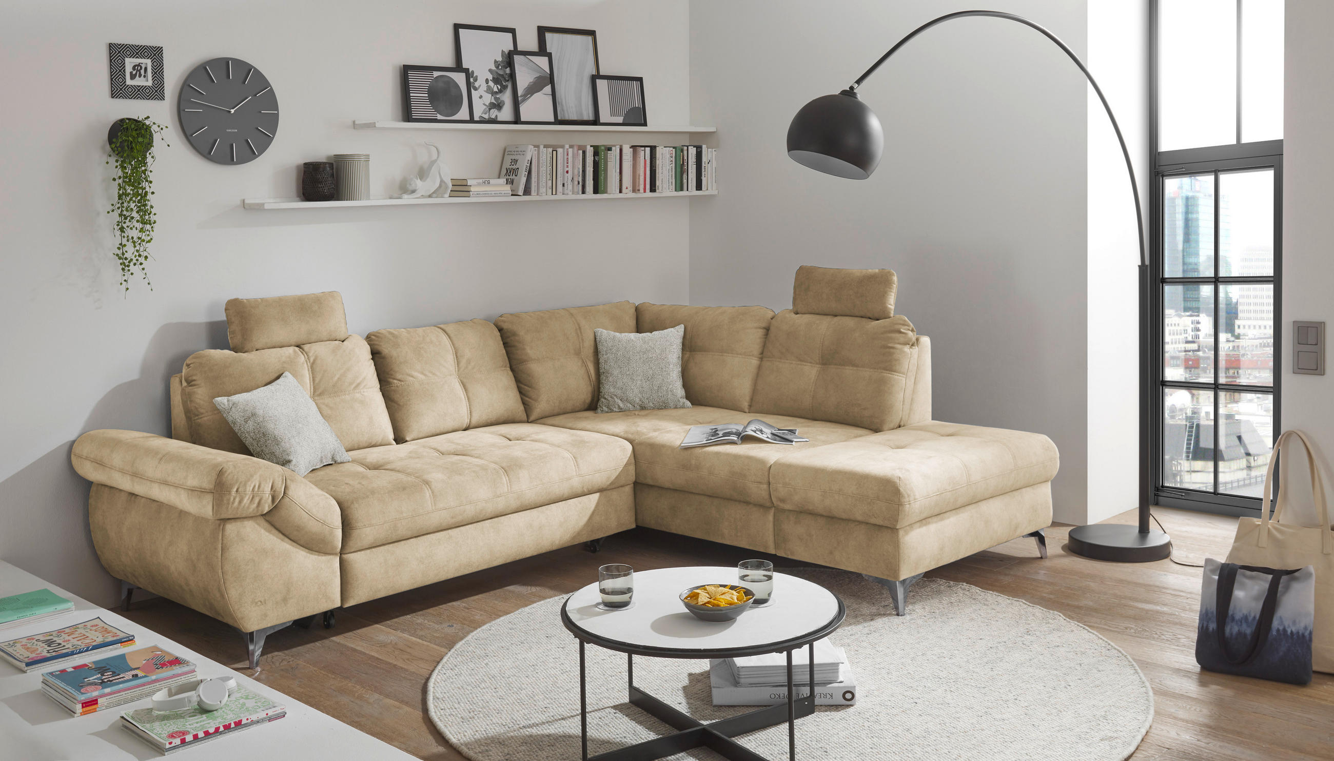 KUTNA GARNITURA tekstil  krem   - crna/krem, Konvencionalno, tekstil/plastika (275/218cm) - MID.YOU