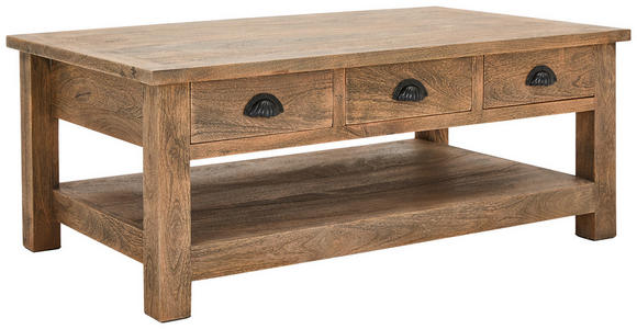 COUCHTISCH Mangoholz massiv 115/70/45 cm rechteckig Braun - Silberfarben/Braun, Trend, Holz/Metall (115/70/45cm) - Ambia Home