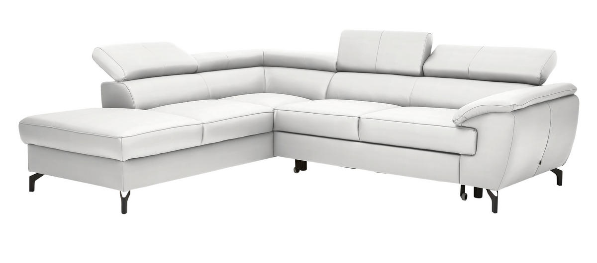 ECKSOFA Echtleder Weiss  - Weiss/Schwarz, Design, Leder/Metall (220/256cm) - Celina Home