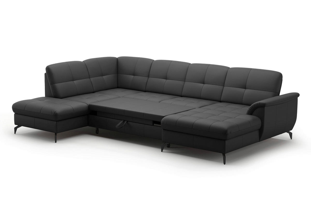 WOHNLANDSCHAFT Schwarz Echtleder  - Schwarz, MODERN, Leder/Metall (212/319/164cm) - Sit & More