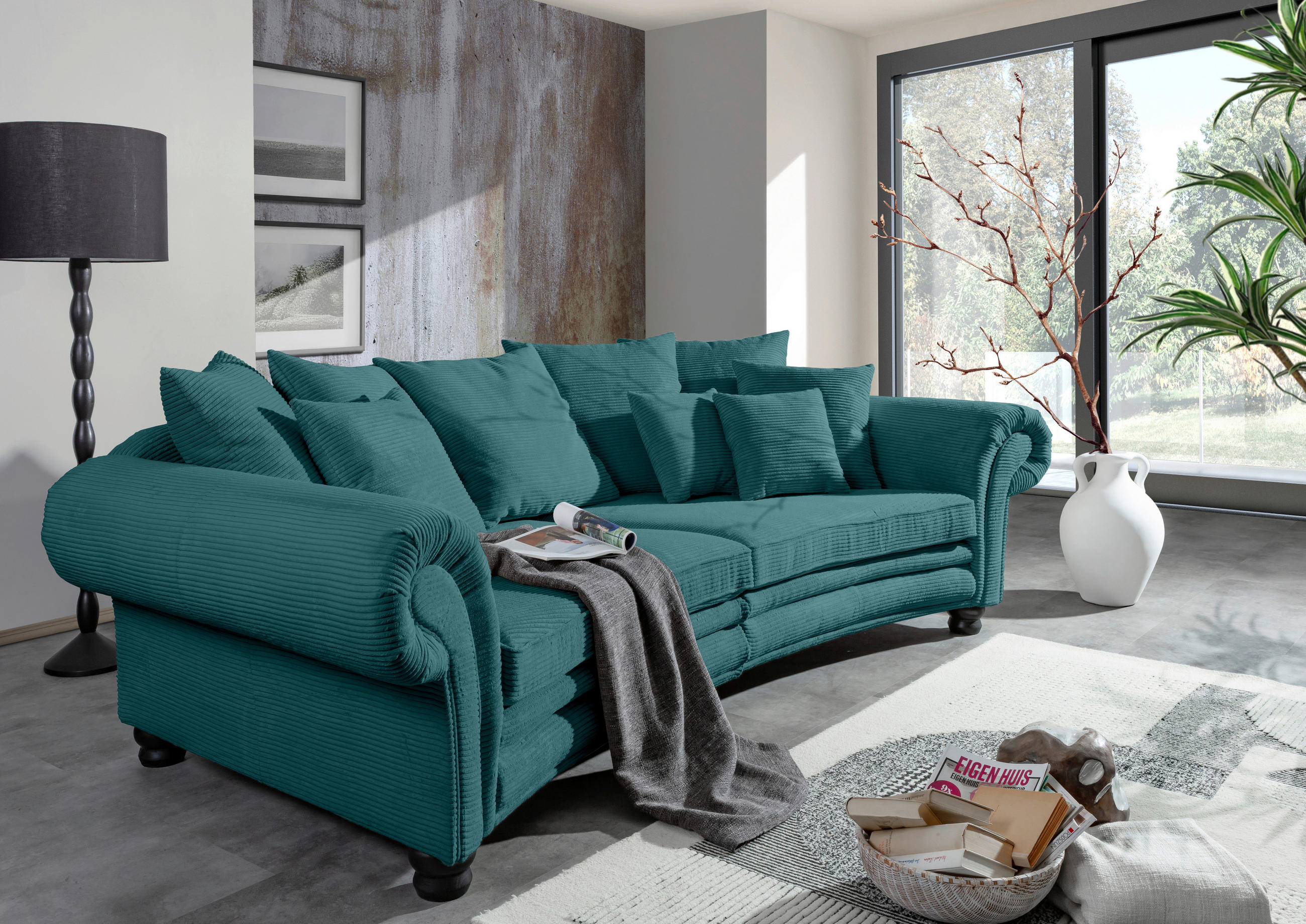 MEGASOFA Cord Türkis  - Türkis/Schwarz, ROMANTIK / LANDHAUS, Holz/Textil (276/81/140cm) - Landscape