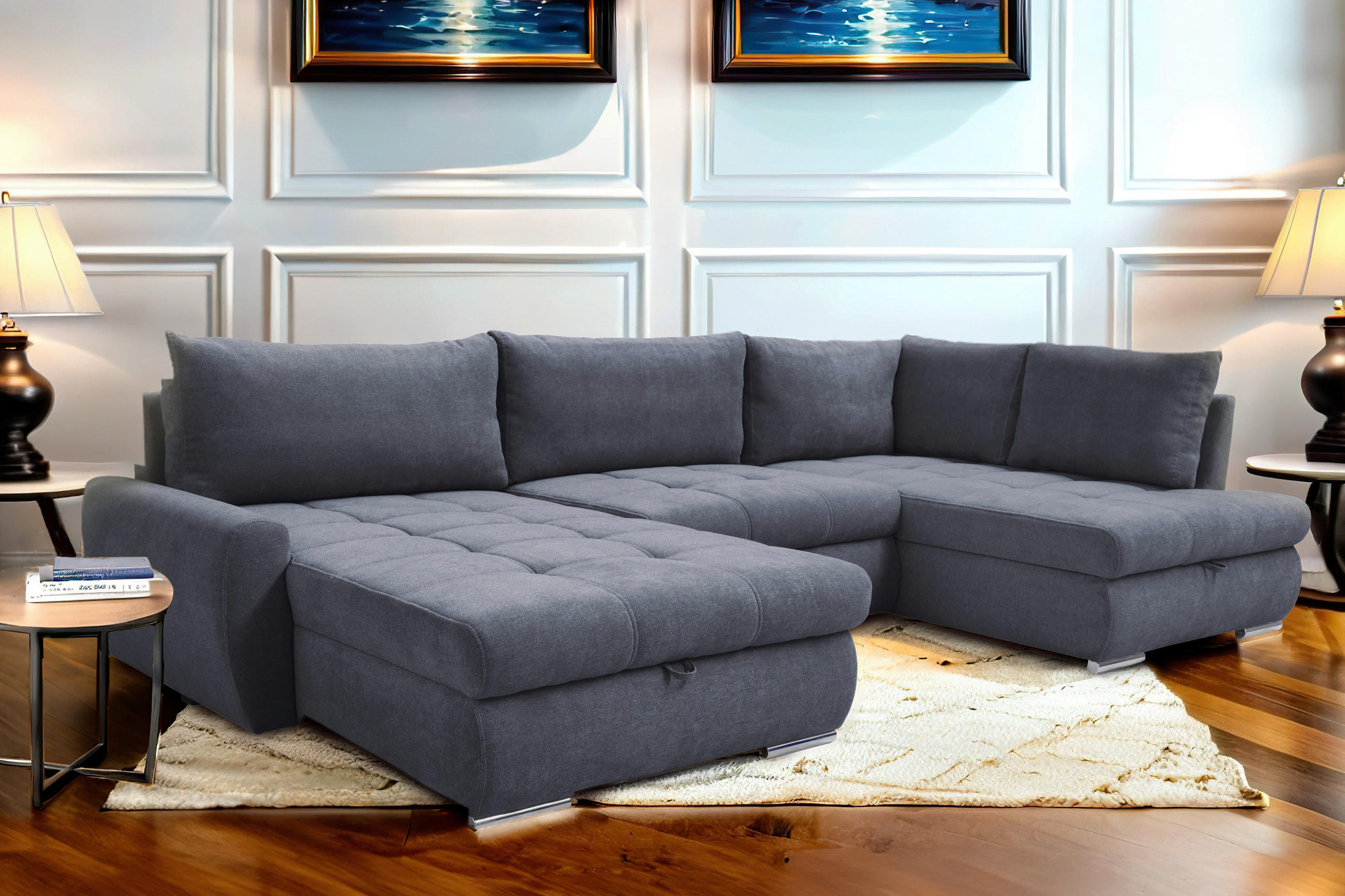 ECKSOFA Grau Velours  - Chromfarben/Grau, Design, Kunststoff/Textil (174/322/173cm) - Livetastic