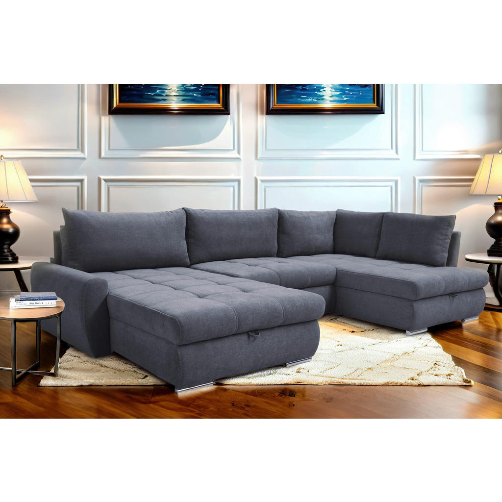 Thumbnail - Livetastic Ecksofa, Grau, Textil, 3-Sitzer, Füllung: Schaumstoff, Ottomane links, U-Form, 322x174 cm, Made in EU, Schlaf...