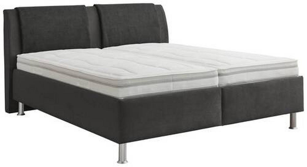 POLSTERBETT Matratze, gepolstertes Kopfteil, Lattenrost Grau, Schwarz 180/200 cm  - Alufarben/Schwarz, KONVENTIONELL, Holz/Holzwerkstoff (180/200cm) - Beldomo - Sleep