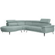 ECKSOFA in Velours Mintgrün  - Schwarz/Mintgrün, Design, Textil/Metall (264/299cm) - Novel