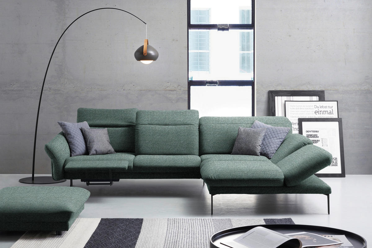 ECKSOFA in Webstoff Türkis  - Türkis/Anthrazit, Design, Textil/Metall (299/203cm) - Himolla