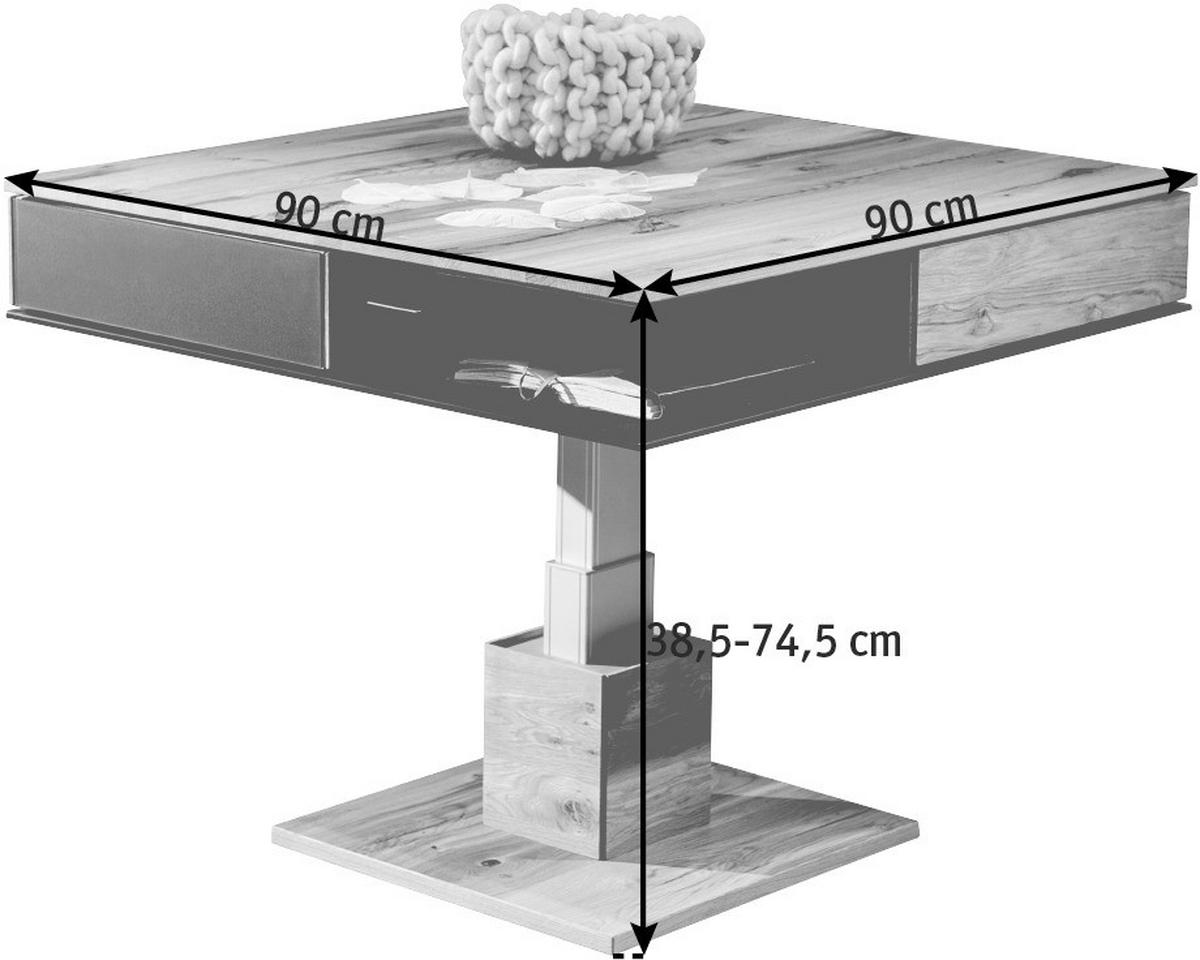COUCHTISCH Altholz, Eiche massiv Farbglas 90/90/38,3 cm quadratisch Anthrazit, Eichefarben  - Eichefarben/Anthrazit, Design, Glas/Holz (90/90/38,3cm) - Voglauer