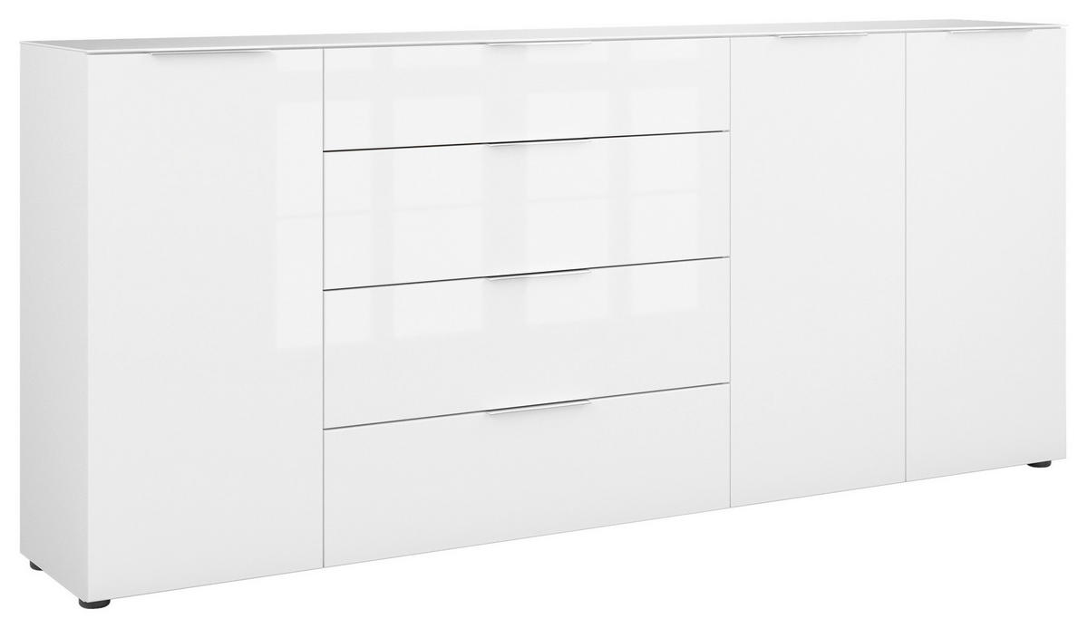 SIDEBOARD Style  in 225/98,7/40 cm  - Chromfarben/Weiß Hochglanz, Basics, Glas/Holzwerkstoff (225/98,7/40cm)