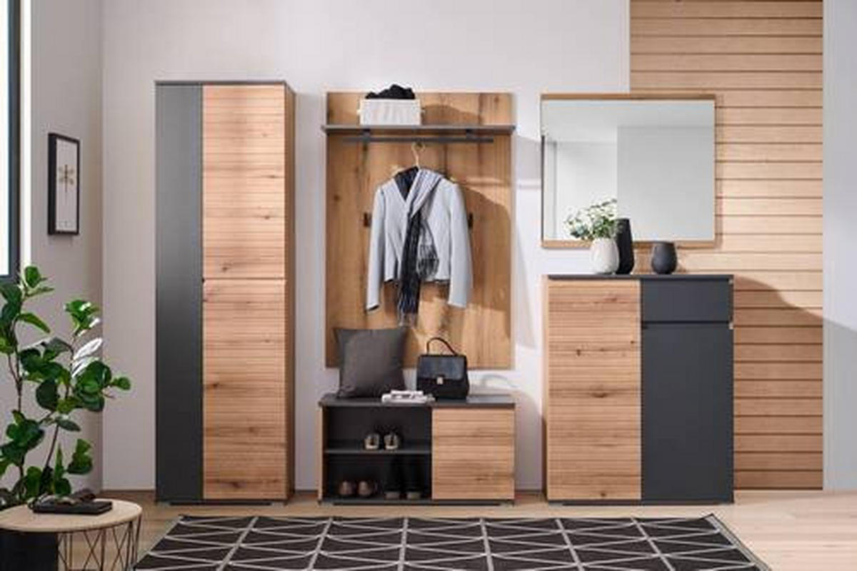 SCHUHSCHRANK Anthrazit, Eichefarben  - Eichefarben/Anthrazit, Design, Holzwerkstoff/Kunststoff (85/106/38cm) - home24