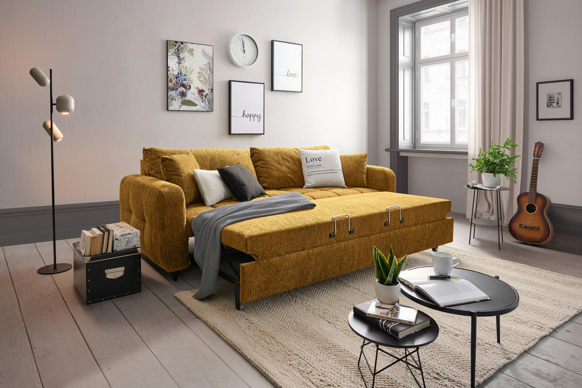 SCHLAFSOFA in Textil Senfgelb  - Senfgelb/Schwarz, Design, Holz/Textil (236/88/101cm) - Stylife