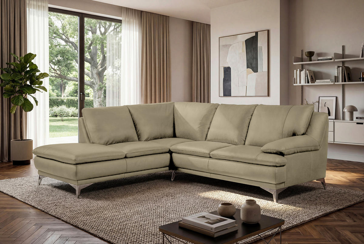 ECKSOFA Fango Echtleder  - Chromfarben/Fango, Design, Leder/Metall (224/252cm) - Novel