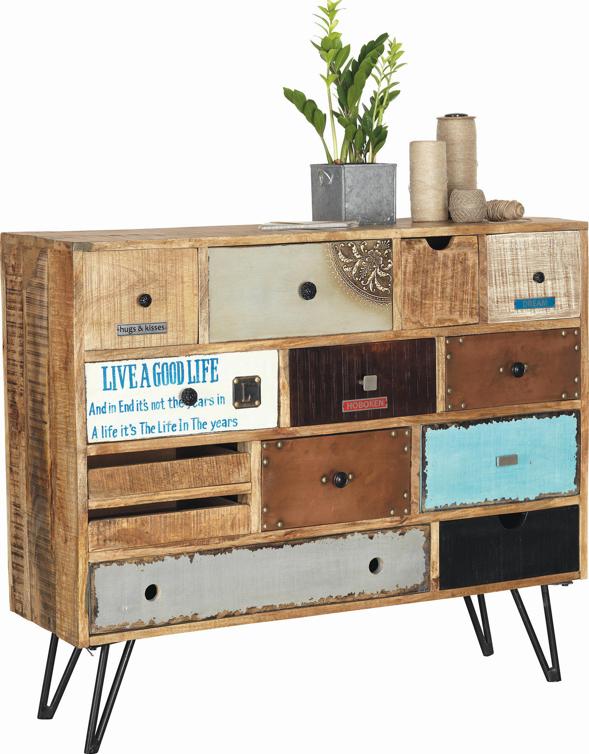 KOMODA, mangové drevo, viacfarebná, 115/95/35 cm - viacfarebná/strieborná, Lifestyle, kov/drevo (115/95/35cm) - Landscape