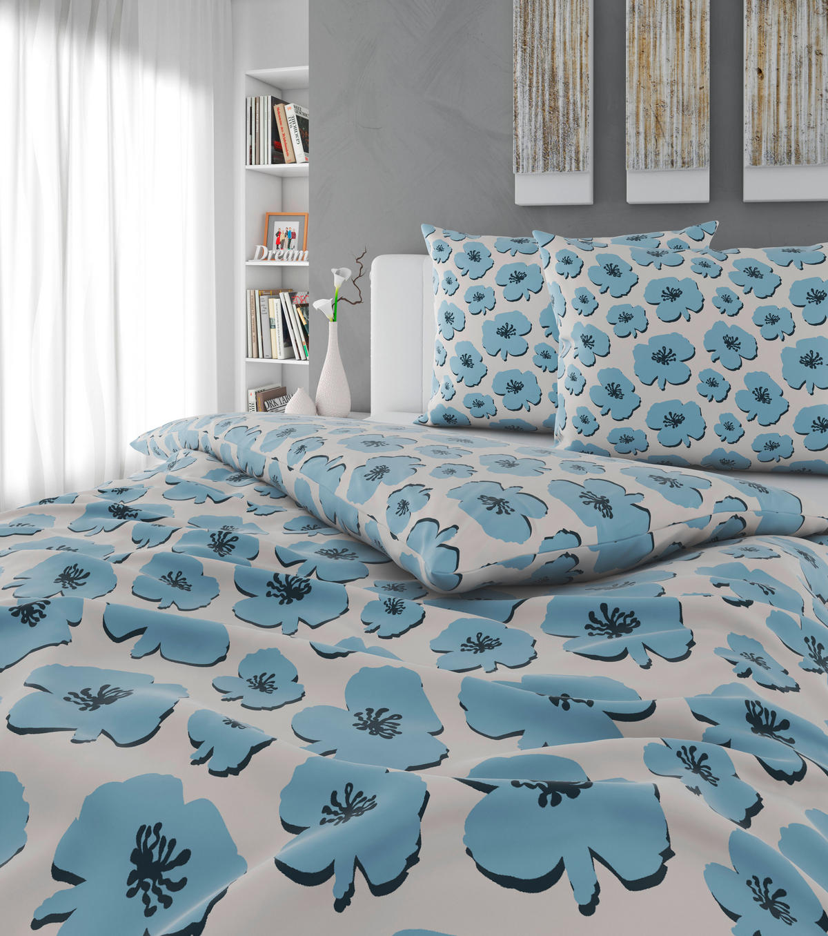 POSTELJNINA 200/200 cm saten modra, večbarvno, bela  - modra/bela, Konvencionalno, tekstil (200/200cm) - Esposa