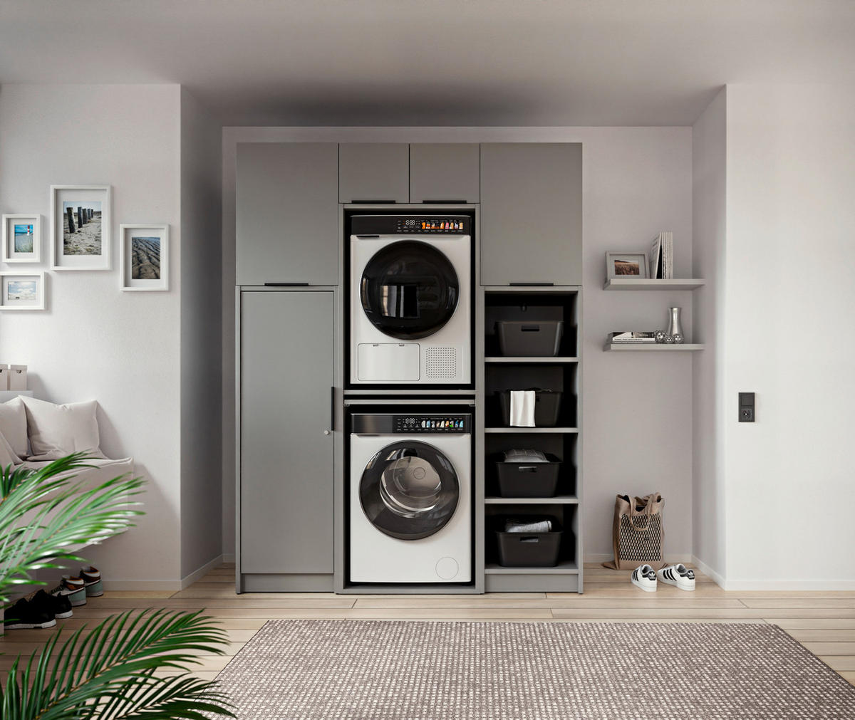 WASCHMASCHINENSCHRANK 70/220/68 cm  in Grau  - Schwarz/Grau, Basics, Holzwerkstoff/Kunststoff (70/220/68cm) - MID.YOU