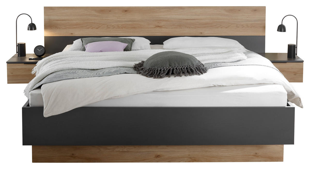 SCHLAFZIMMER 180/200 cm  in Graphitfarben, Eichefarben  - Eichefarben/Graphitfarben, KONVENTIONELL, Holzwerkstoff (180/200cm) - Carryhome