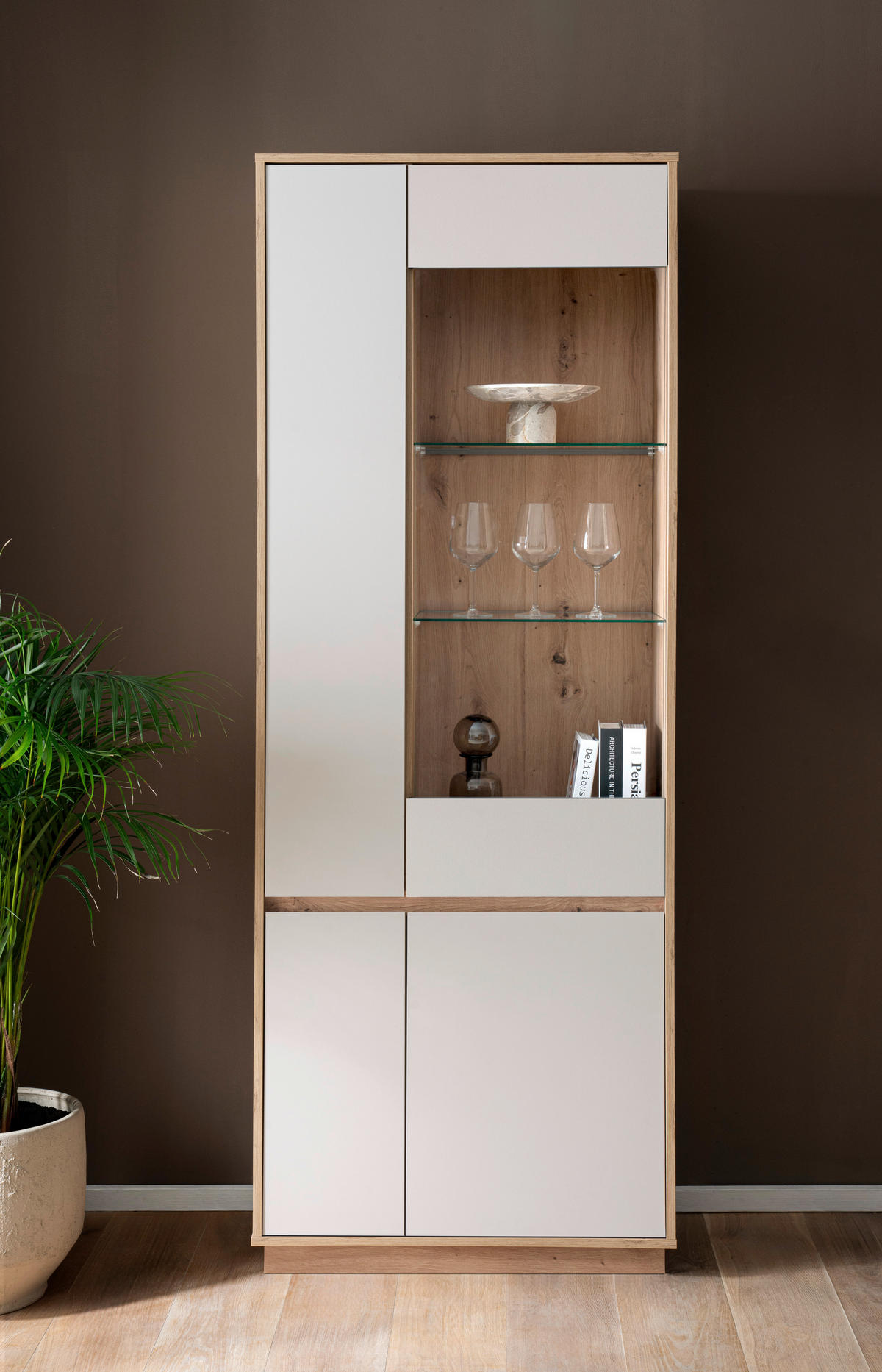 VITRINE  in Eiche Artisan, Kaschmir - Kaschmir/Eiche Artisan, Design, Glas/Holzwerkstoff (75/205/40cm) - MID.YOU