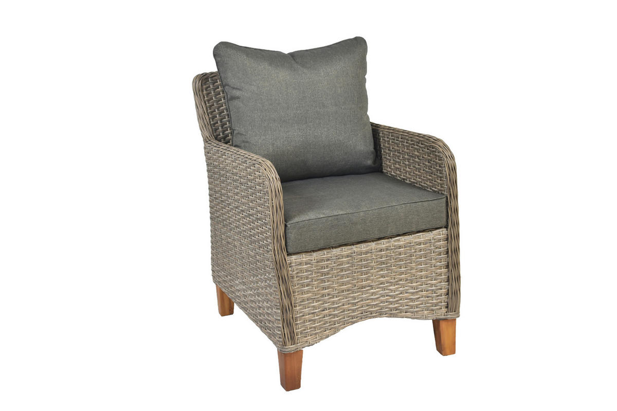 GARTENTISCHGRUPPE Akazie Hartholz Stahl  - Beige/Beigebraun, KONVENTIONELL, Glas/Holz - Gardenson