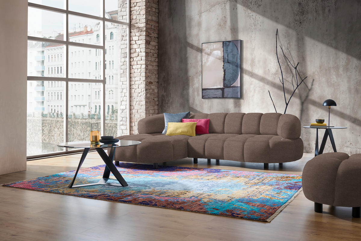 ECKSOFA Taupe Cord, Velours  - Taupe/Schwarz, Design, Holz/Textil (183/284cm) - Welnova