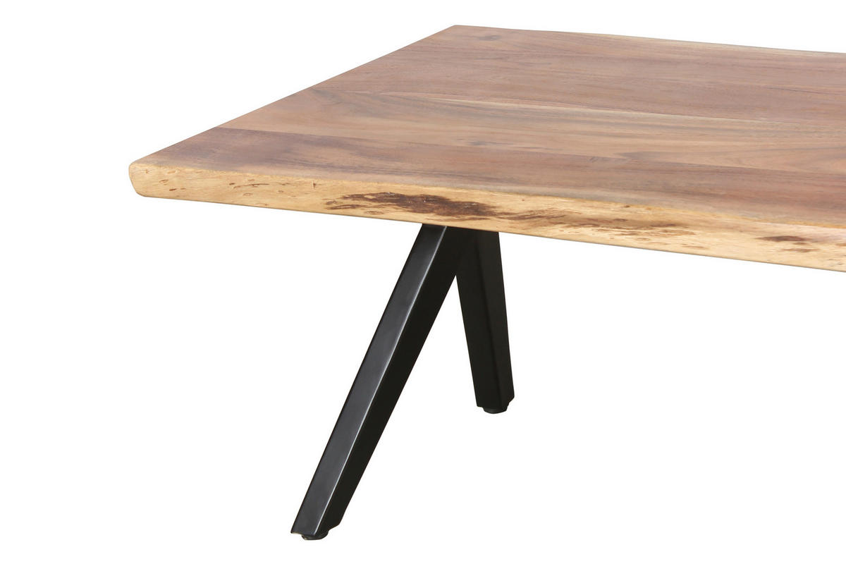 COUCHTISCH Akazie vollmassiv rechteckig Akaziefarben, Schwarz  - Schwarz/Akaziefarben, Design, Holz/Metall (115/37/60cm) - Livetastic