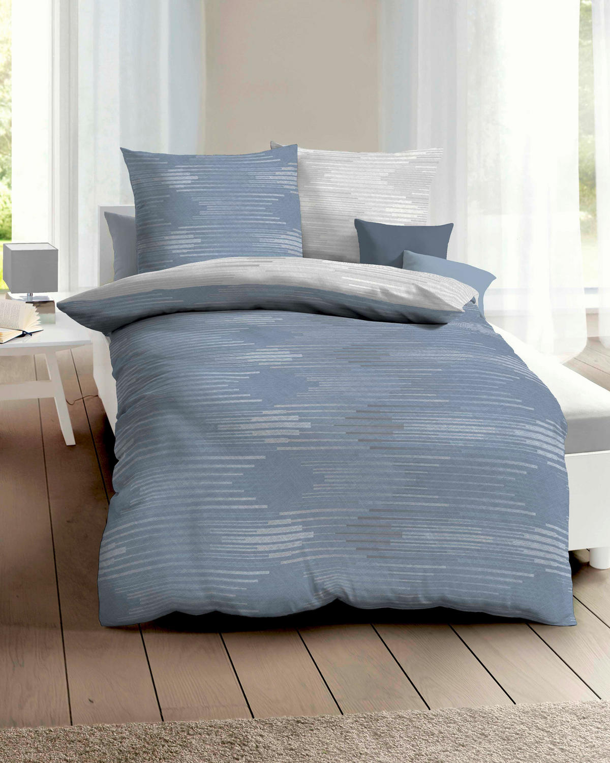 POSTELJNINA IKAT 240/200 cm saten modra  - modra, Basics, tekstil (240/200cm) - Kaeppel