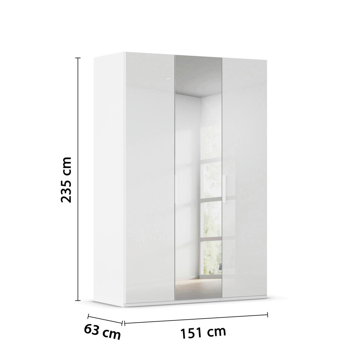 DREHTÜRENSCHRANK 151/235/61 cm,  in Weiß, Weiß Hochglanz, 3-türig  - Weiß Hochglanz/Weiß, Basics, Glas/Holzwerkstoff (151/235/61cm) - Novel
