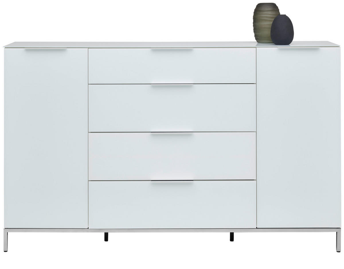 SIDEBOARD 181/101/40 cm  in Weiss Hochglanz  - Weiss Hochglanz/Chromfarben, Basics, Glas/Holzwerkstoff (181/101/40cm) - Voleo