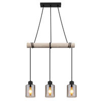 HÄNGLAMPA 50/10/140 cm  - svart/naturfärgad, Natur, metall/trä (50/10/140cm) - Globo