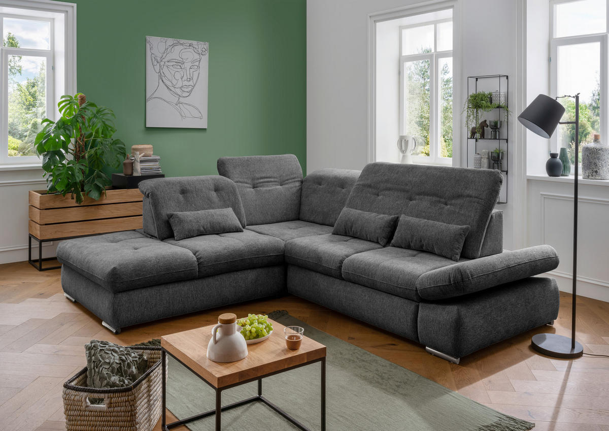 ECKSOFA in Chenille Anthrazit  - Chromfarben/Anthrazit, Design, Textil/Metall (254/280cm) - Livetastic