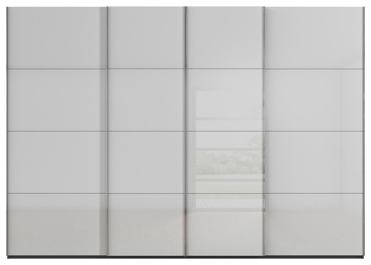 SCHWEBETÜRENSCHRANK 316/223/68 cm 4-türig Graphitfarben, Hellgrau  - Chromfarben/Hellgrau, Design, Glas/Holzwerkstoff (316/223/68cm) - Novel