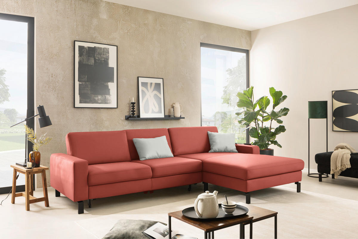 ECKSOFA Cord Koralle  - Koralle/Schwarz, Design, Textil/Metall (298/185cm) - Pure Home Lifestyle
