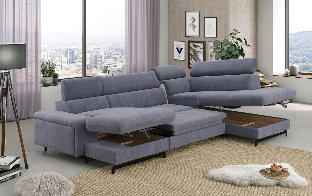 WOHNLANDSCHAFT Blau Chenille  - Blau/Schwarz, Textil/Metall (165/328/215cm) - MID.YOU