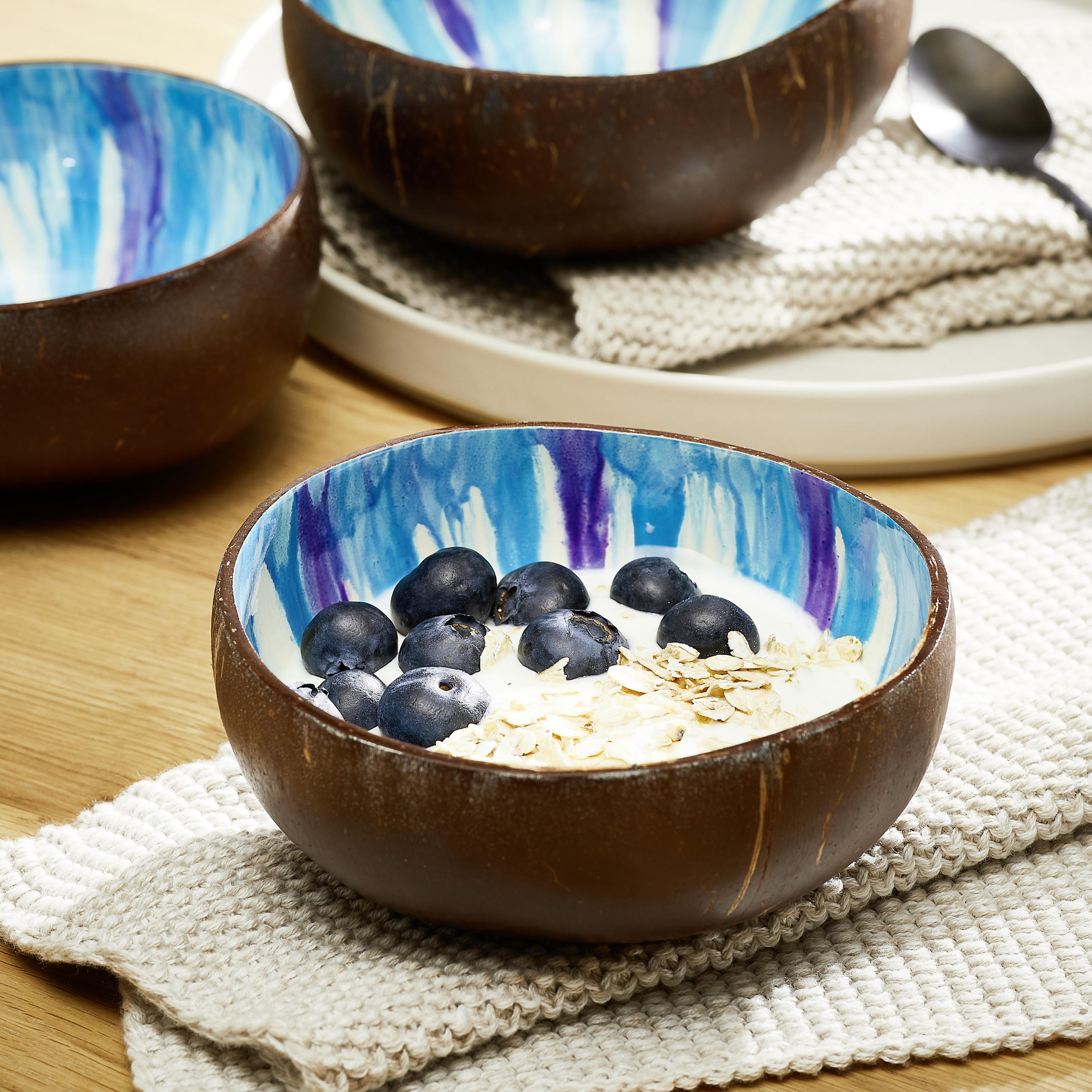 SCHÜSSELSET 4-teilig 12-15 cm  - Blau/Weiß, Trend, Naturmaterialien (12-15cm) - Novel