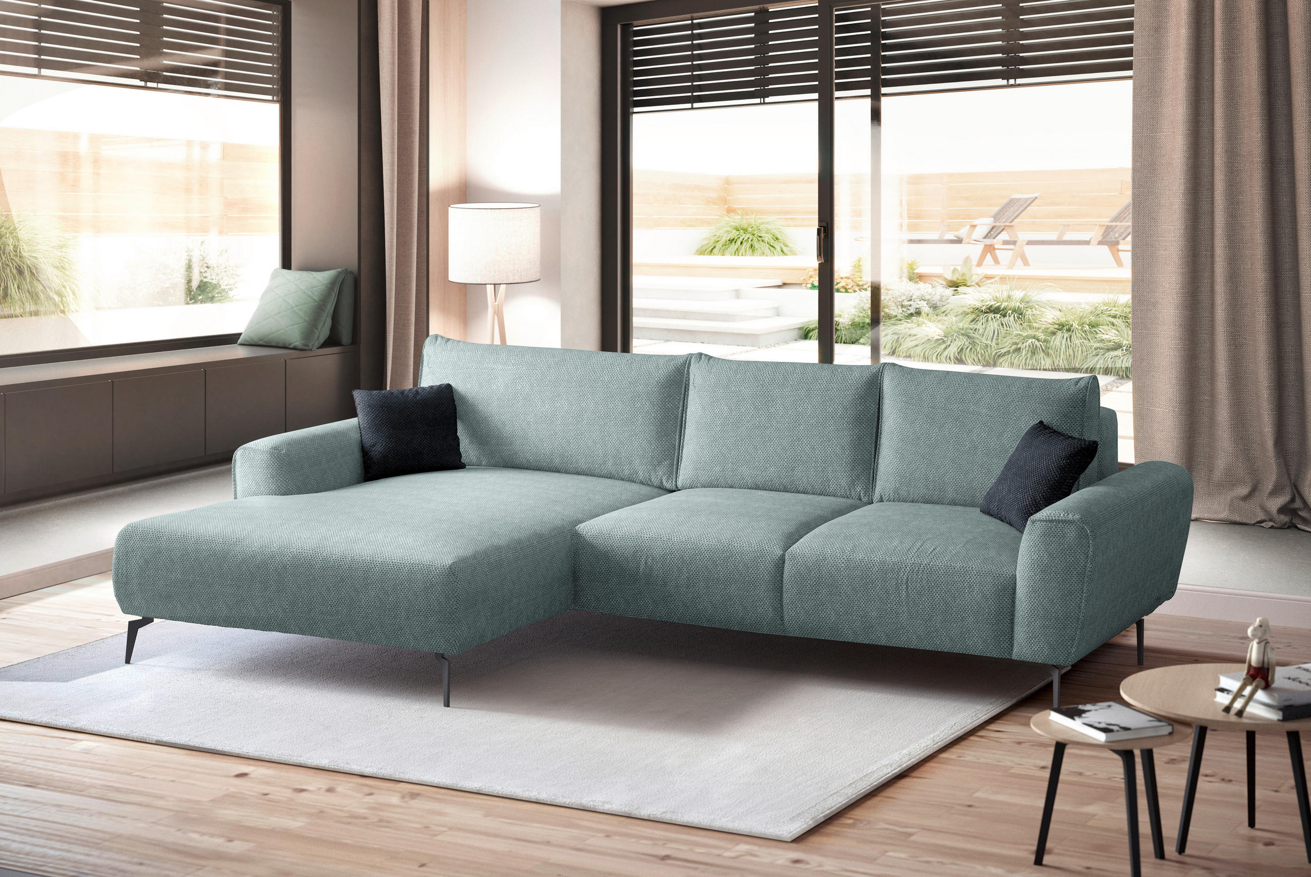 ECKSOFA in Webstoff Mintgrün  - Schwarz/Mintgrün, Design, Textil/Metall (170/272cm) - Welnova
