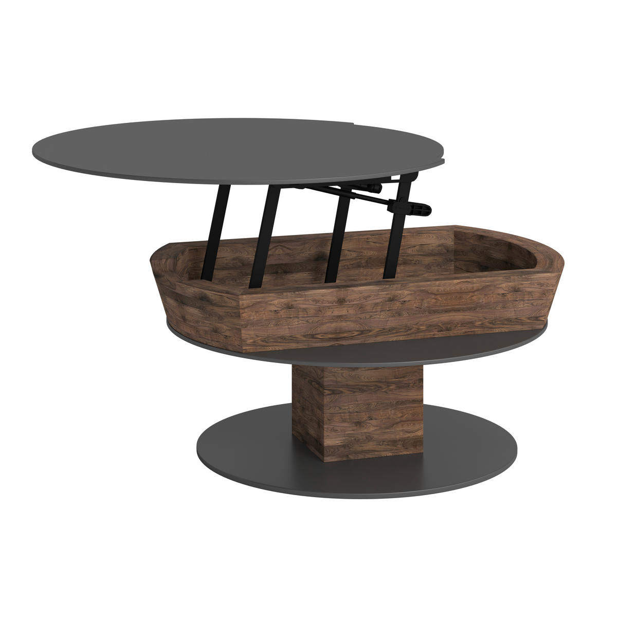 COUCHTISCH Wildwalnuss furniert ESG, Parsolglas 80/80/38-58 cm rund Walnussfarben  - Walnussfarben, Design, Glas/Holz (80/80/38-58cm) - Voglauer