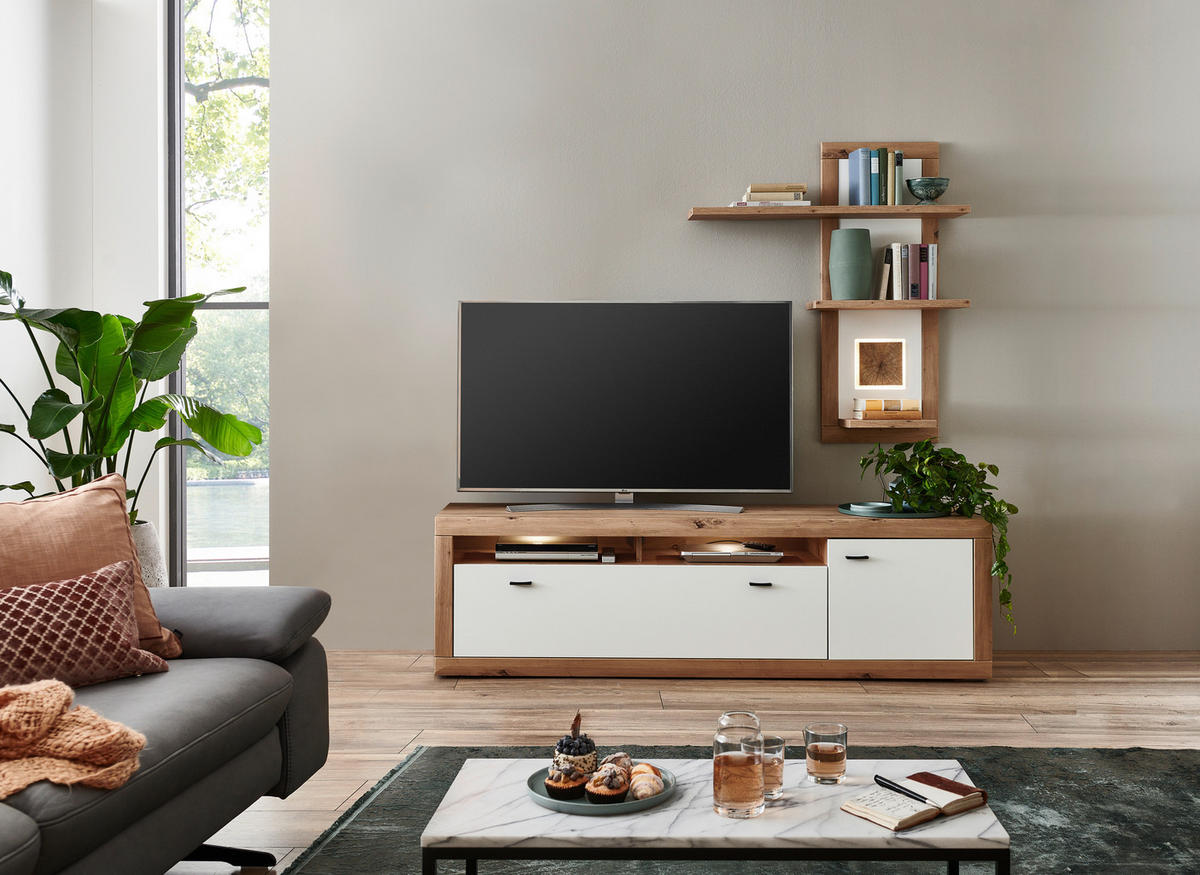 WOHNWAND 2-teilig  in Weiß, Eiche Artisan  202,5/185,9/50,1 cm  - Anthrazit/Eiche Artisan, KONVENTIONELL, Holzwerkstoff/Kunststoff (202,5/185,9/50,1cm) - Stylife