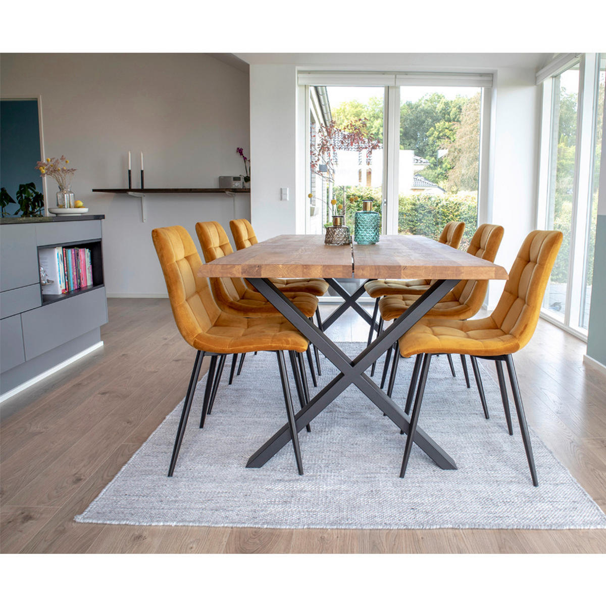 STOLSET 2 styck sammet  - svart/senapsgul, Modern, metall/textil (44/86/55cm) - MID.YOU