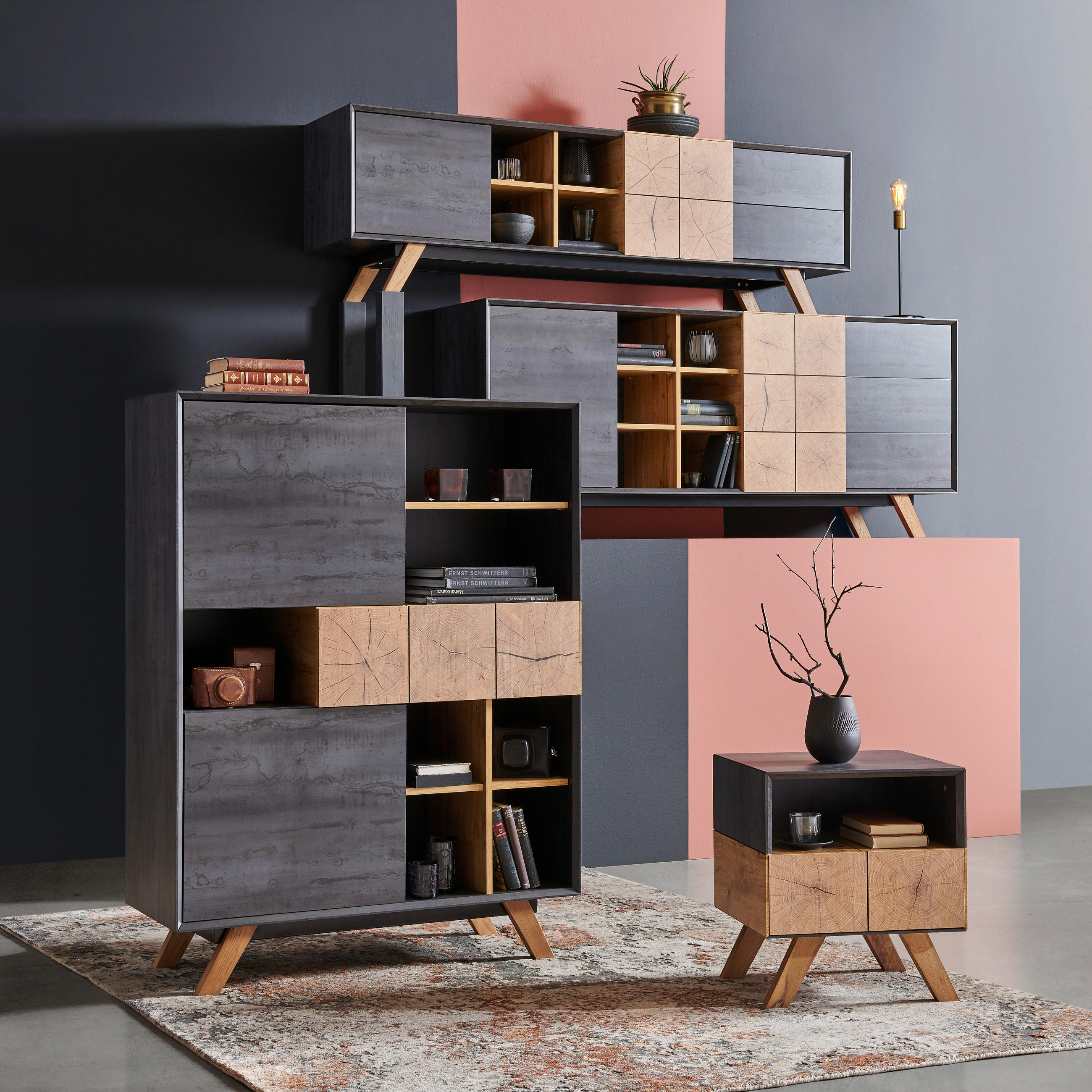 LOWBOARD 180/55/40 cm - Eichefarben/Dunkelgrau, Design, Holz/Holzwerkstoff (180/55/40cm) - Carryhome