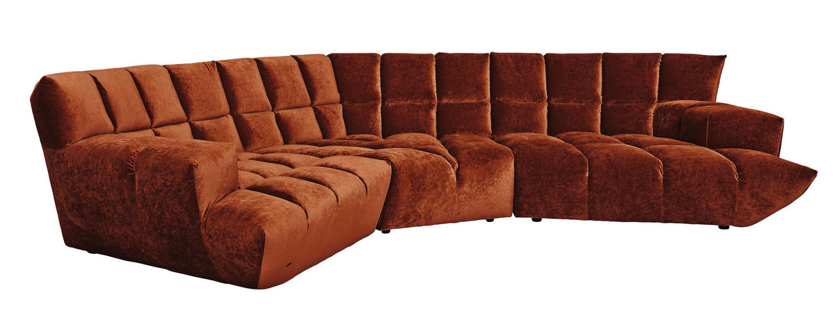 WOHNLANDSCHAFTOttomane rechts, L-Form  in Velours Orange  - Schwarz/Orange, Trend, Kunststoff/Textil (318/318cm) - Bretz