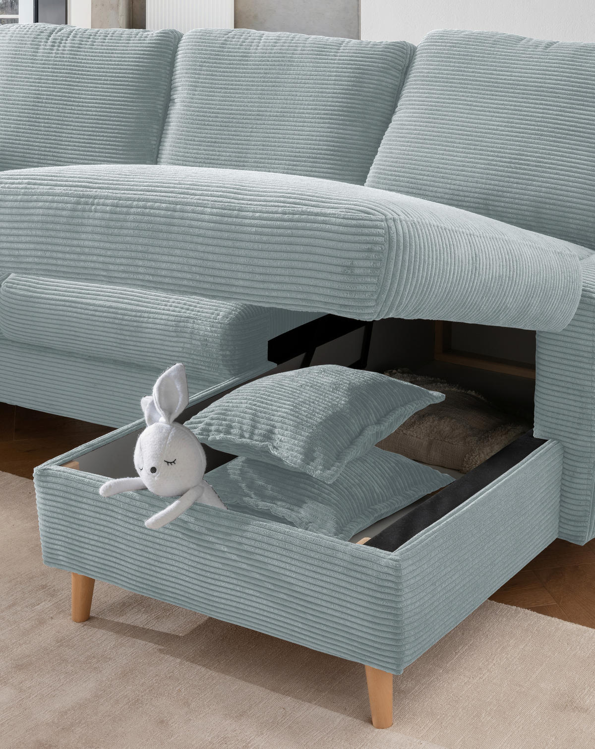 ECKSOFA in Cord Hellblau  - Naturfarben/Hellblau, Design, Holz/Textil (228/150cm) - P & B
