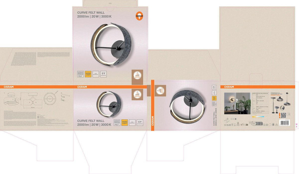 LED-WANDLEUCHTE 27,5/18,5 cm   - Dunkelgrau, Basics, Kunststoff/Textil (27,5/18,5cm) - Osram