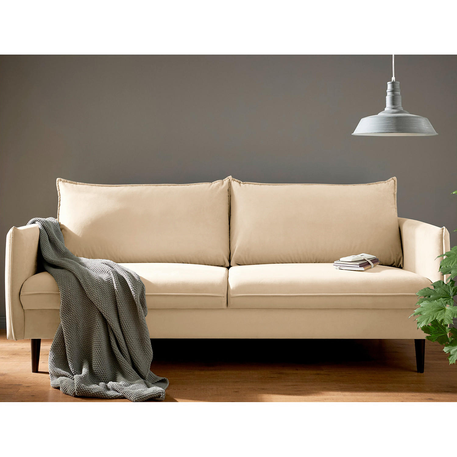 3-SITZER-SOFA JULI in Samt Beige  - Beige/Schwarz, Design, Holz/Textil (203/86/100cm) - P & B