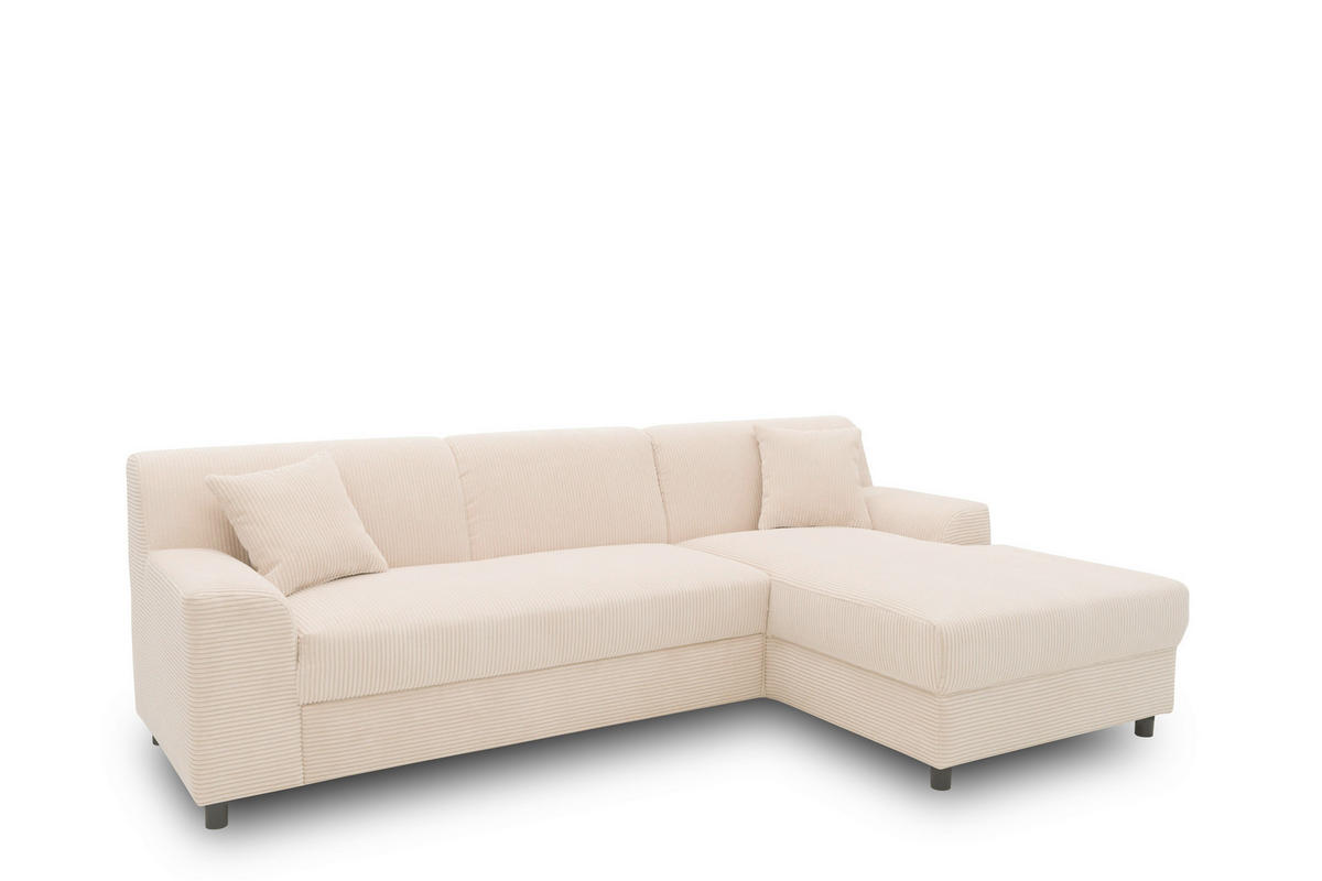ECKSCHLAFSOFA  CAPRI 2 Creme Cord  - Creme/Schwarz, Basics, Kunststoff/Textil (241/146cm) - MID.YOU