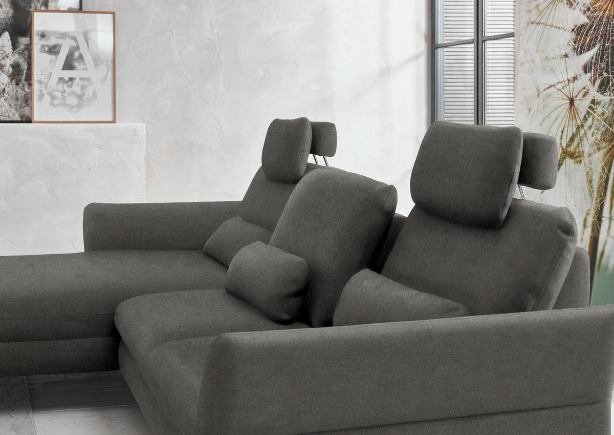 ECKSOFA in Velours Grau  - Schwarz/Grau, Design, Textil/Metall (179/306cm) - Beldomo System