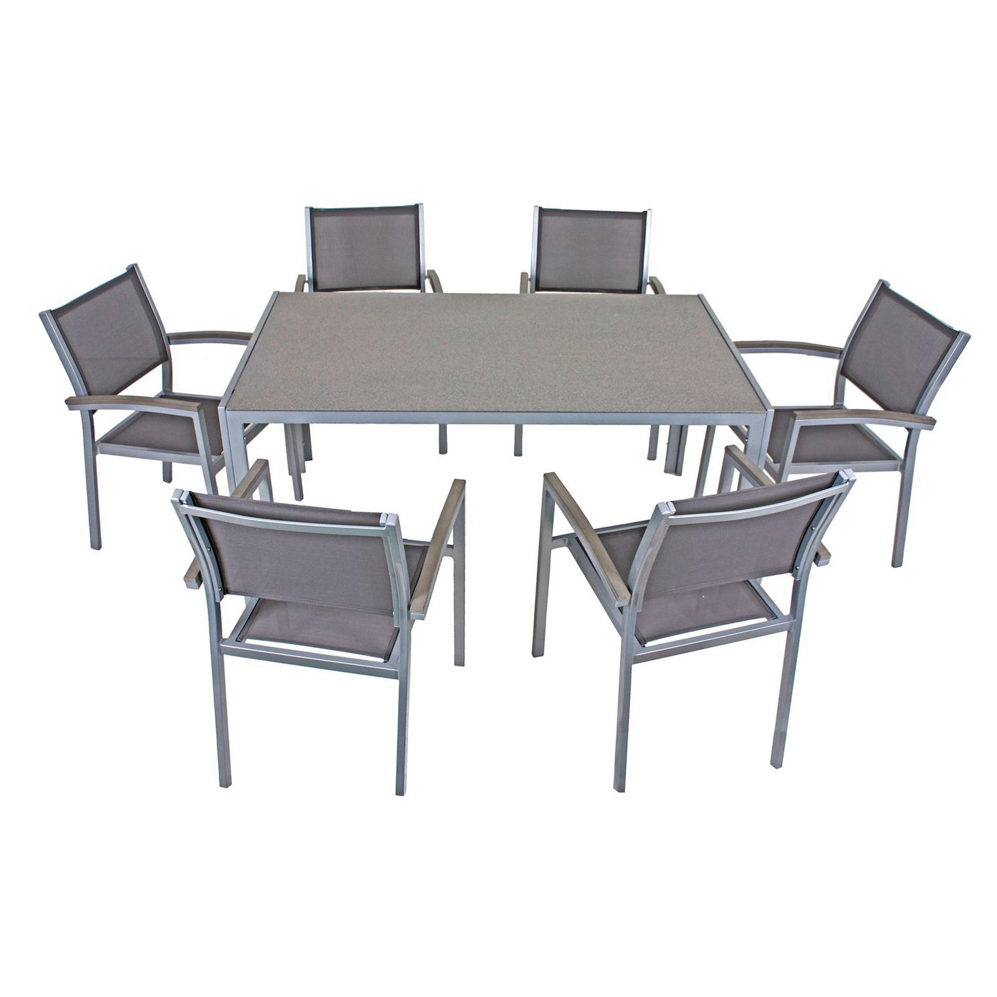 GARTENTISCHGRUPPE  - Silberfarben/Grau, Basics, Glas/Kunststoff - Gardenson