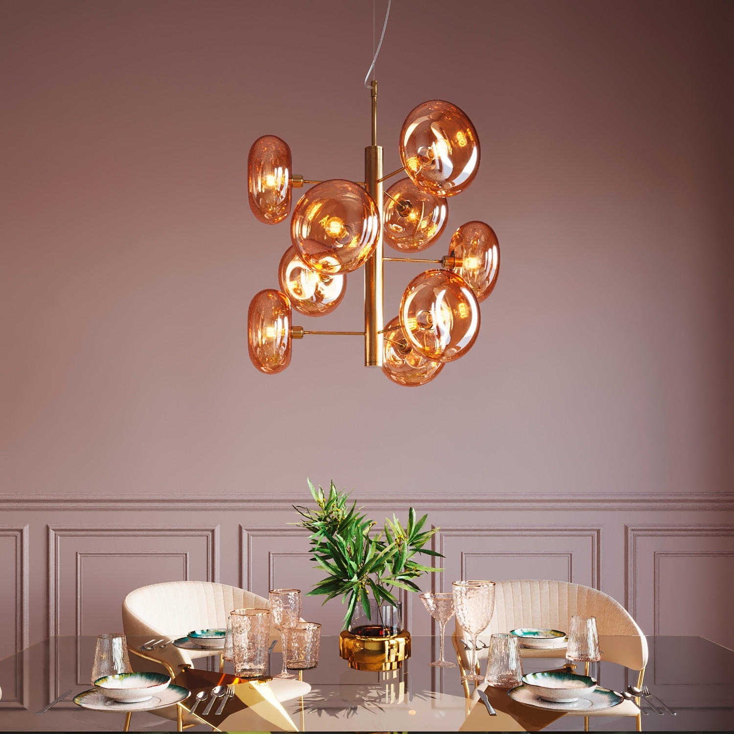 HÄNGELEUCHTE Headlight 53/155/53 cm - Goldfarben/Schwarz, MODERN, Glas/Metall (53/155/53cm) - Kare-Design