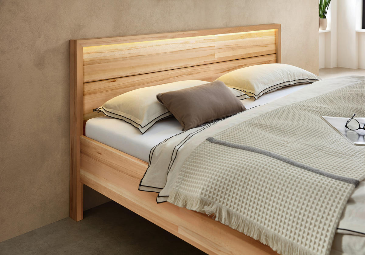 BETT 180/200 cm,  in Naturfarben, Kernbuche, Beleuchtung,  - Naturfarben/Kernbuche, MODERN, Holz (180/200cm) - MID.YOU