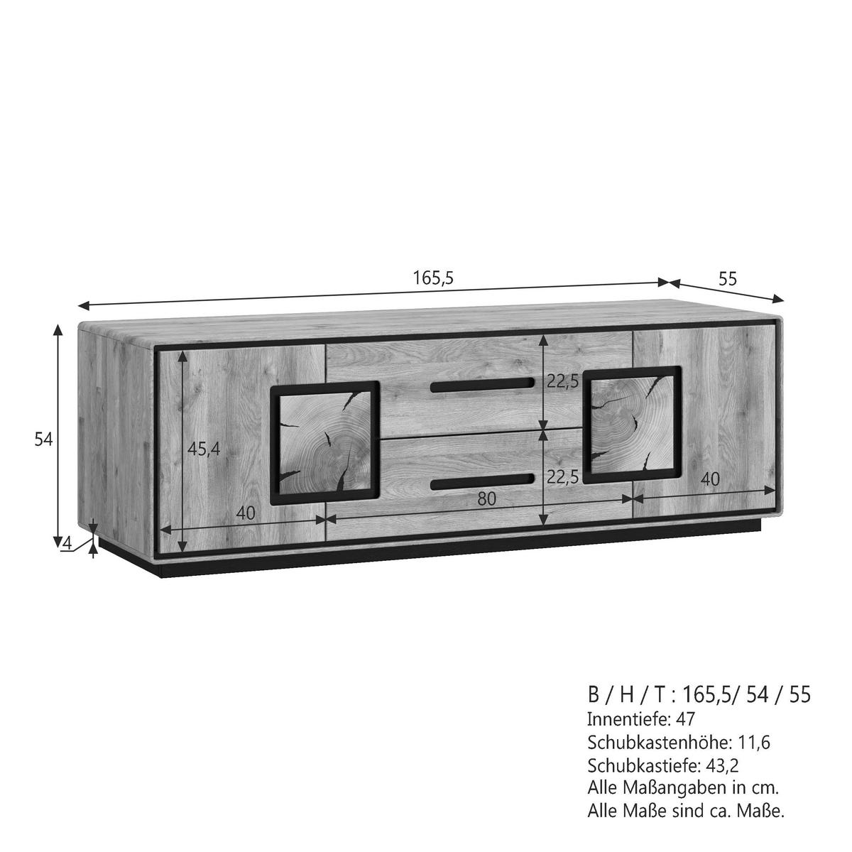 TV-ELEMENT - Wildeiche/Schwarz, Basics, Holz (166/54/55cm) - Livetastic