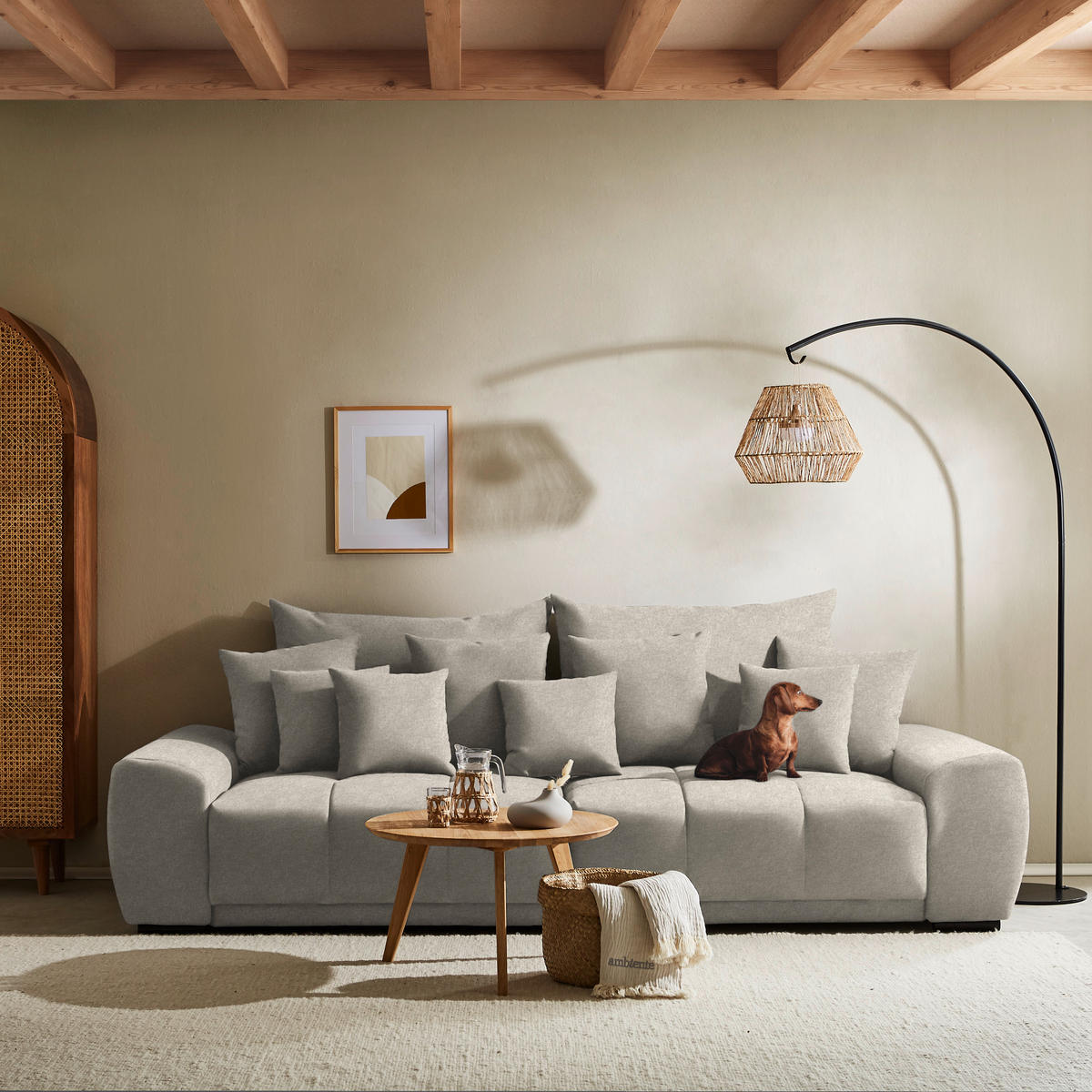 BIGSOFA Samt Beige  - Beige/Schwarz, KONVENTIONELL, Holz/Textil (280/67/120cm) - Carryhome