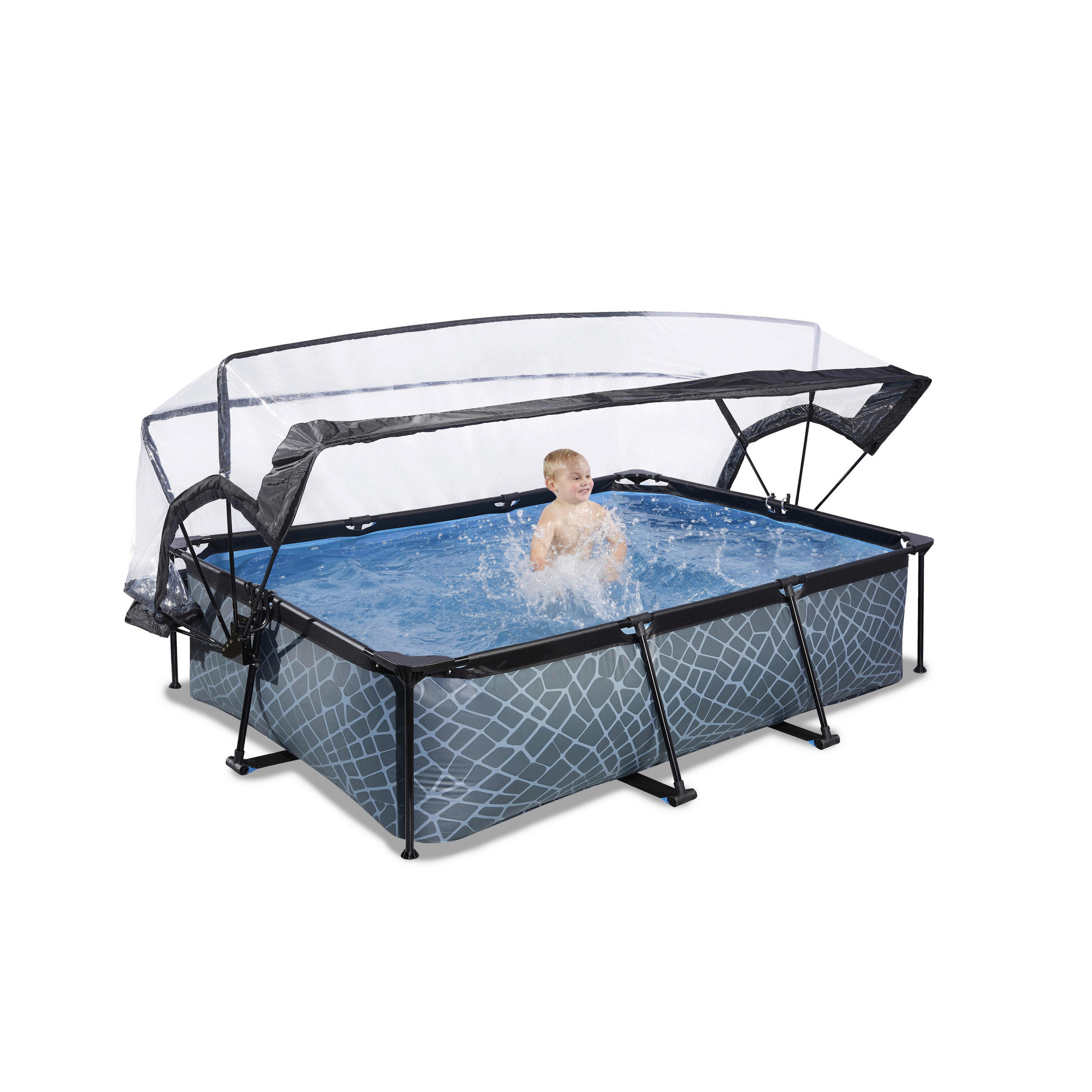 POOL-SET STONE 220/150/65 cm  - Grau, KONVENTIONELL, Metall (220/150/65cm) - EXIT Toys